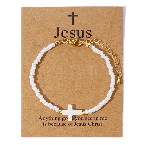 Beach Vacation Style Cross White Shell Beaded Bracelets for Women JM1920-1