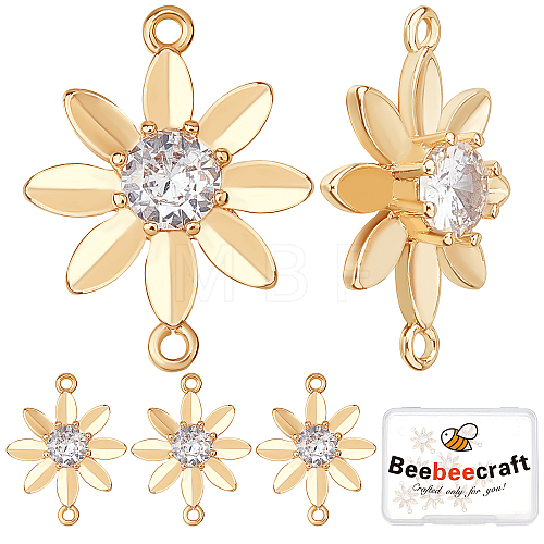 Brass Clear Cubic Zirconia Connector Charms KK-BBC0002-18-1