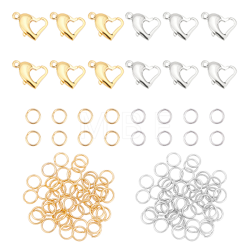 112Pcs 4 Style 304 Stainless Steel Heart Lobster Claw Clasps and Open Jump Rings STAS-DC0001-14-1