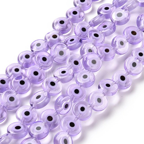 Handmade Evil Eye Lampwork Flat Round Bead Strands LAMP-L058-10mm-25-1