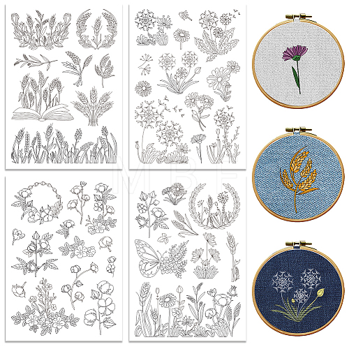 4 Sheets 11.6x8.2 Inch Stick and Stitch Embroidery Patterns DIY-WH0455-171-1