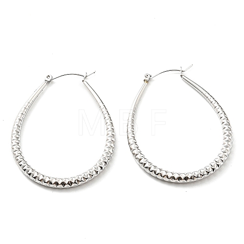 304 Stainless Steel Textured Teardrop Hoop Earrings EJEW-B023-19P-1