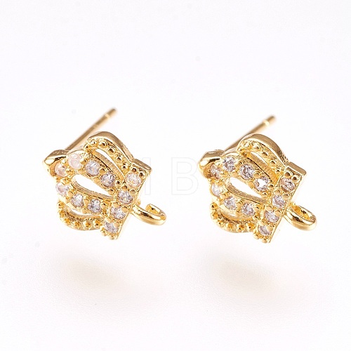 Brass Micro Pave Cubic Zirconia Stud Earring Findings KK-F753-08G-RS-1