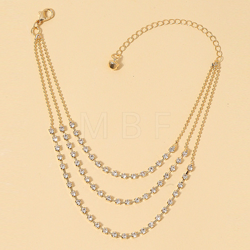 Alloy Rhinestone Cup Chain & Ball Chain Multi-strand Anklets WG18F6C-14-1