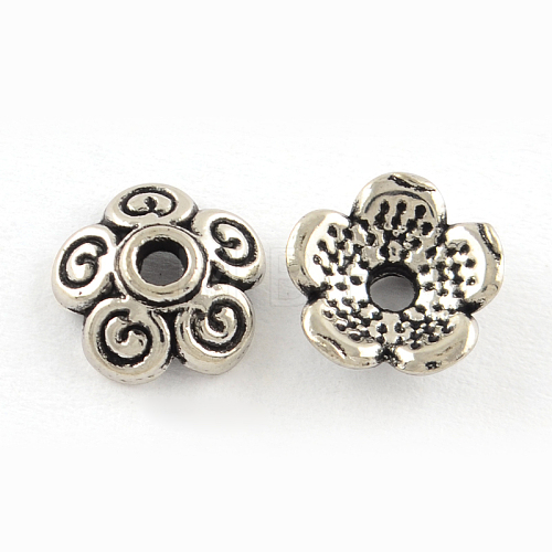 5-Petal Tibetan Style Alloy Bead Caps TIBEP-R304-115AS-LF-1