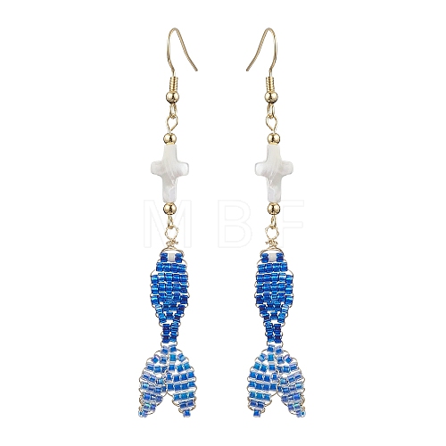 Glass & Shell Dangle Earrings EJEW-MZ00160-02-1