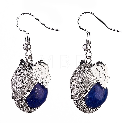 Natural Lapis Lazuli Elephant Head Dangle Earrings EJEW-A092-07P-09-1