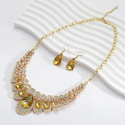 Alloy Rhinestone Bib Necklaces & Dangle Earrrings Sets for Women WG5541E-05-1