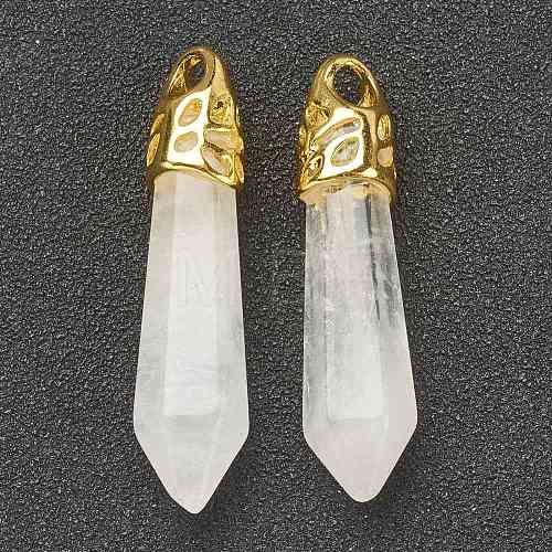 Bullet Natural Quartz Crystal Pointed Pendants G-E332-C28-G-1