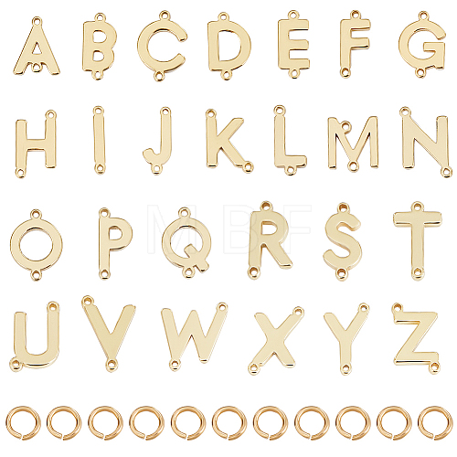 CREATCABIN 26Pcs 26 Styles Brass Letter Connector Charms with 52Pcs Open Jump Rings KK-CN0002-66-1