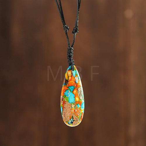 Bohemian Dyed Natural Imperial Jasper Teardrop Pendant Necklaces NL5707-1-1