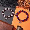2Pcs 10mm Round Natural White Jade & Red Glass & Blue Cat Eye Beaded Stretch Bracelet Sets for Lover BJEW-JB10325-05-2