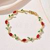 Brass Glass Flower Link Chain Bracelets KK-CBA7DFA-01G-09-1