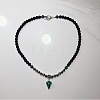 European 8mm Black Glass Beaded Synthetic Malachite Pyramid Pendant Necklaces with Alloy OT Clasps for Men WW6368-1-2