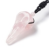 Natural Rose Quartz Plague Doctor Pendant Necklace with Nylon Rope NJEW-H009-01-04-3