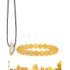 Natural Citrine Beads Stretch Bracelets & Pendant Necklaces Sets for Men PW-WGF85DB-05-1