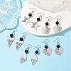 304 Stainless Steel Geometry Dangle Earrings with Natural Lava Rock Round Beaded EJEW-JE05610-2