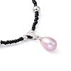 Natural Pearl Pendant Necklace with Glass Beaded Chains NJEW-M201-01B-2