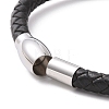 Black Leather Braided Cord Bracelet with 304 Stainless Steel Magnetic Clasps BJEW-P275-02P-3