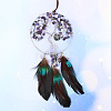 Woven Net/Web with Feather Gemstone Chips Pendant Decorations TREE-PW0003-03B-1