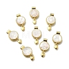 Brass Pave Natural White Shell Flat Round with Heart Pendants KK-C090-37G-1