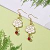 Enamel Peony with Rhinstone Dangle Earrings EJEW-JE05131-01-3