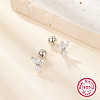 Anti-Tarnish Rhodium Plated 925 Sterling Silver Micro Pave Cubic Zirconia Flower Stud Earrings CX0038-1-2