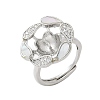 Flower Brass Shell & Cubic Zirconia Adjustable Ring Settings KK-K297-07P-1