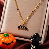 Stainless Steel Enamel Halloween Ghost Bat Pendant Dapped Chain Necklaces RU7498-1