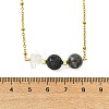 Round Natural Lava Rock & Larvikite & Natural Quartz Crystal Chip Beaded Pendant 304 Stainless Steel Satellite Chain Necklaces for Women NJEW-JN06158-01-4