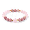 Heart & Round Natural Rhodonite Bead Stretch Bracelets MK5607-3-1