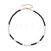 Shell Pearl Bead & Glass Seed Beads Beaded Necklaces for Women NJEW-MZ00073-02-4