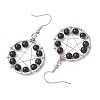 Natural Obsidian Flat Round with Star Pattern Dangle Earrings EJEW-JE06080-4