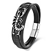 Black Imitation Leather & 316L Stainless Steel Centipede Multi-strand Bracelets with Magnetic Clasps for Men WG416ED-01-5