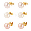 6Pcs 3 Colors Natural Cultured Freshwater Pearl Stud Earrings EJEW-TAC00027-1