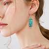 2 Pairs 2 Colors Glass Rectangle with Leaf Dangle Earring EJEW-FI0001-16-5