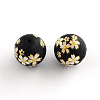 Flower Picture Frosted Glass Round Beads GFB-R004-14mm-V12-1