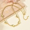 Brass Round Heart Beaded Necklaces NJEW-Z120-01G-2