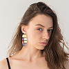 2 Pairs 2 Colors Acrylic Feather with Tartan Dangle Stud Earrings EJEW-FI0001-25-4