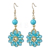 Flower Glass Seed Beads &  Synthetic Turquoise Dangle Earrings EJEW-MZ00697-01-2