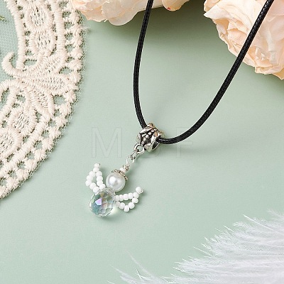 Glass Seed Beads & Glass Pearl Angel Pendant Necklaces NJEW-MZ00056-1