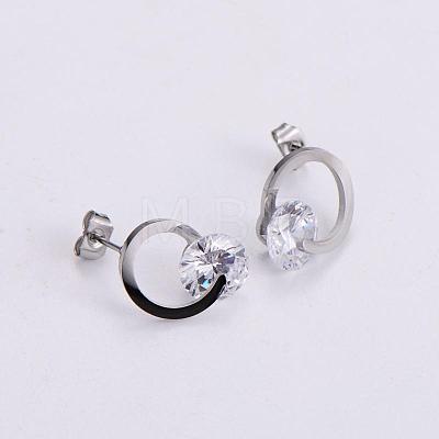 Stainless Steel Clear Cubic Zirconia Ring Stud Earrings X-ZH7800-1