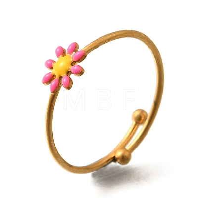 Daisy 304 Stainless Steel Enamel Open Cuff Rings for Women RJEW-M061-01G-09-1