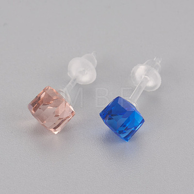 Faceted Glass Stud Earrings EJEW-F211-06-1