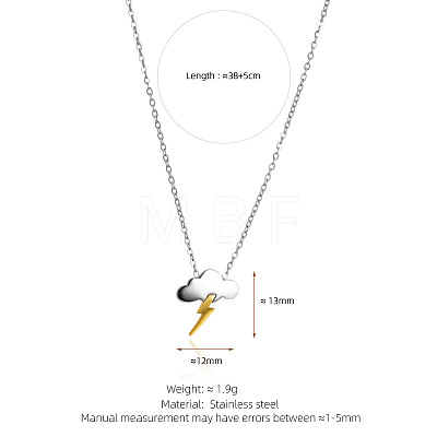 304 Stainless Steel Two Tone Cloud Lightning Pendant Necklaces for Women WG049FD-01-1