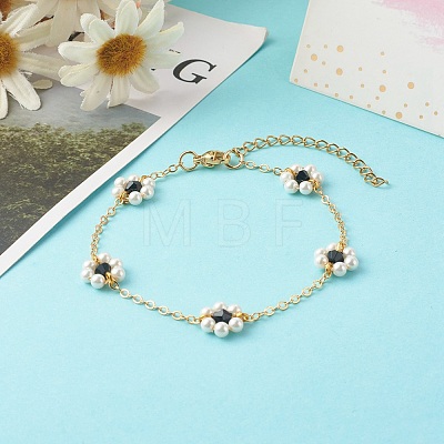Shell Pearl & Acrylic Beads Flower Link Bracelets X1-BJEW-TA00003-05-1