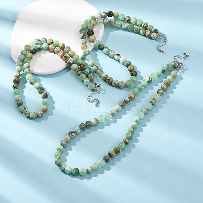 8MM Natural Green Line Jasper Round Beaded Necklaces GG-CBAA808-02P-B-1