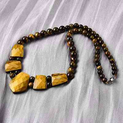 Natural Tiger Eye Faceted Bib Graduated Beaded Necklaces for Women NJEW-B128-01H-1