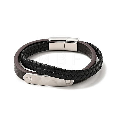 Microfiber Leather Braided Double Loops Multi-strand Bracelet with 304 Stainless Steel Magnetic Clasp for Men Women BJEW-C021-13-P-1