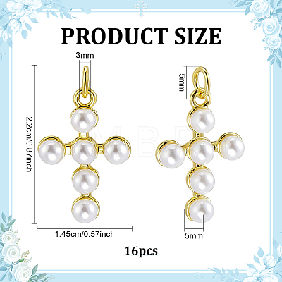 16Pcs Brass Plastic Imitation Pearls Pendants KK-PH0015-44-1